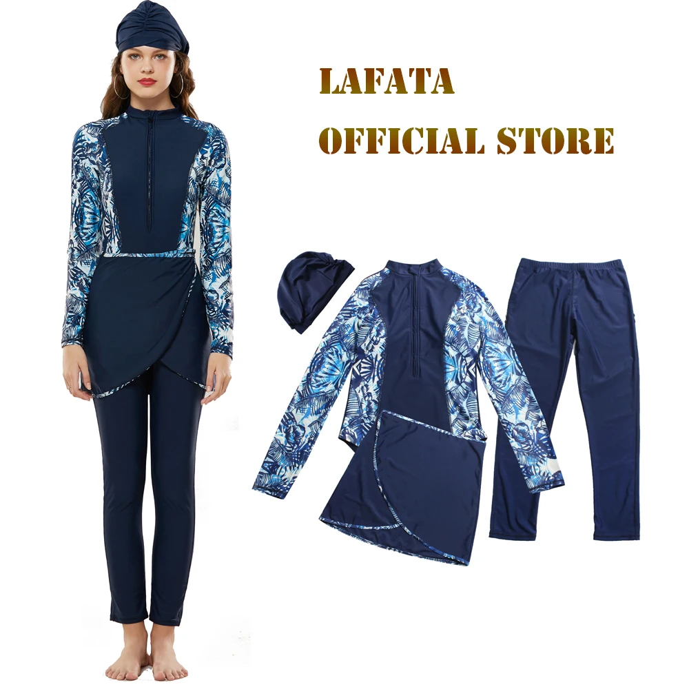 New design plus size women long sleeve swimming suit burkini four piece muslim swimwear women hijab modest swimsuit swim dress