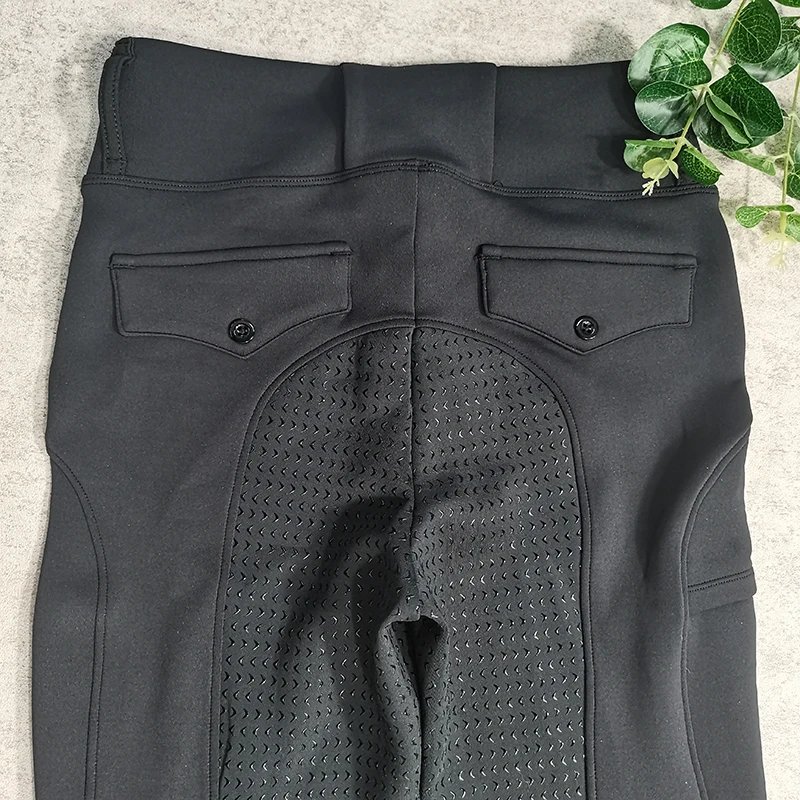Black Belt Loop Winter Thick Fleece Polyester Horse Riding Compression Tights Equine With Pocket Equestrian Jumping Leggings