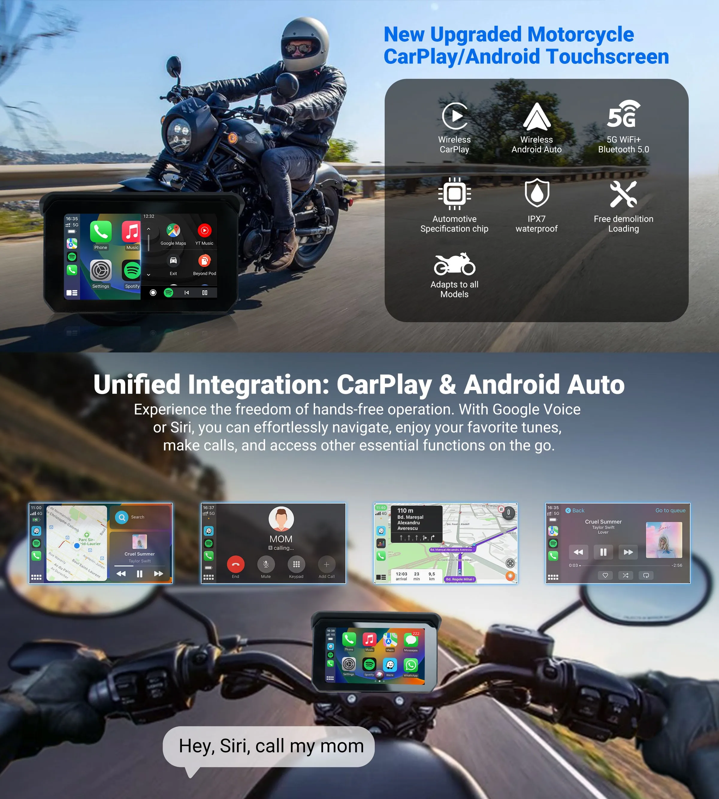 Ottocast Lite C5 SE портативный мотоцикл GPS беспроводной CarPlay Android Авто экран