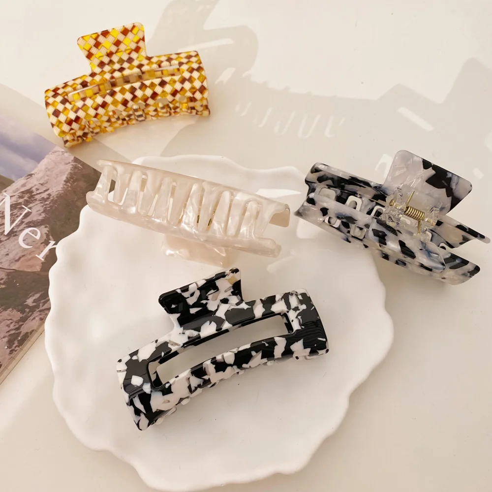 Wholesale Hair Claw Clip Acetate Fall Personalized Custom Logo Big Claw Clips Fashion 8 Colors Glitter Checkered Hair Claws