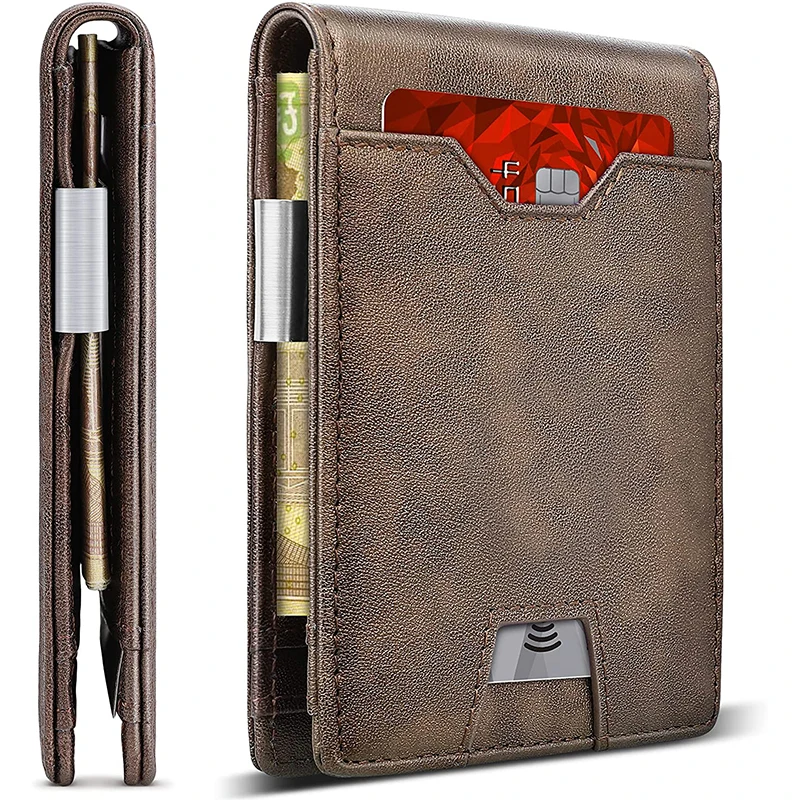 
Leather Slim Front Pocket Wallet RFID Blocking Bifold Minimalist Men Money Clip Wallet 