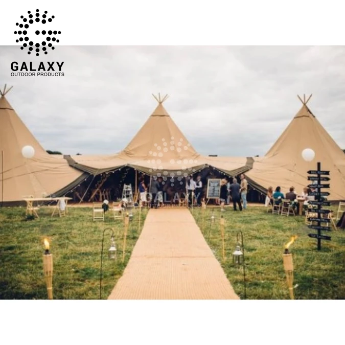 Luxury Camping Tent Wooden Pole Tent Outdoor Wedding Party Camping Safari Tipi Tent for Sale