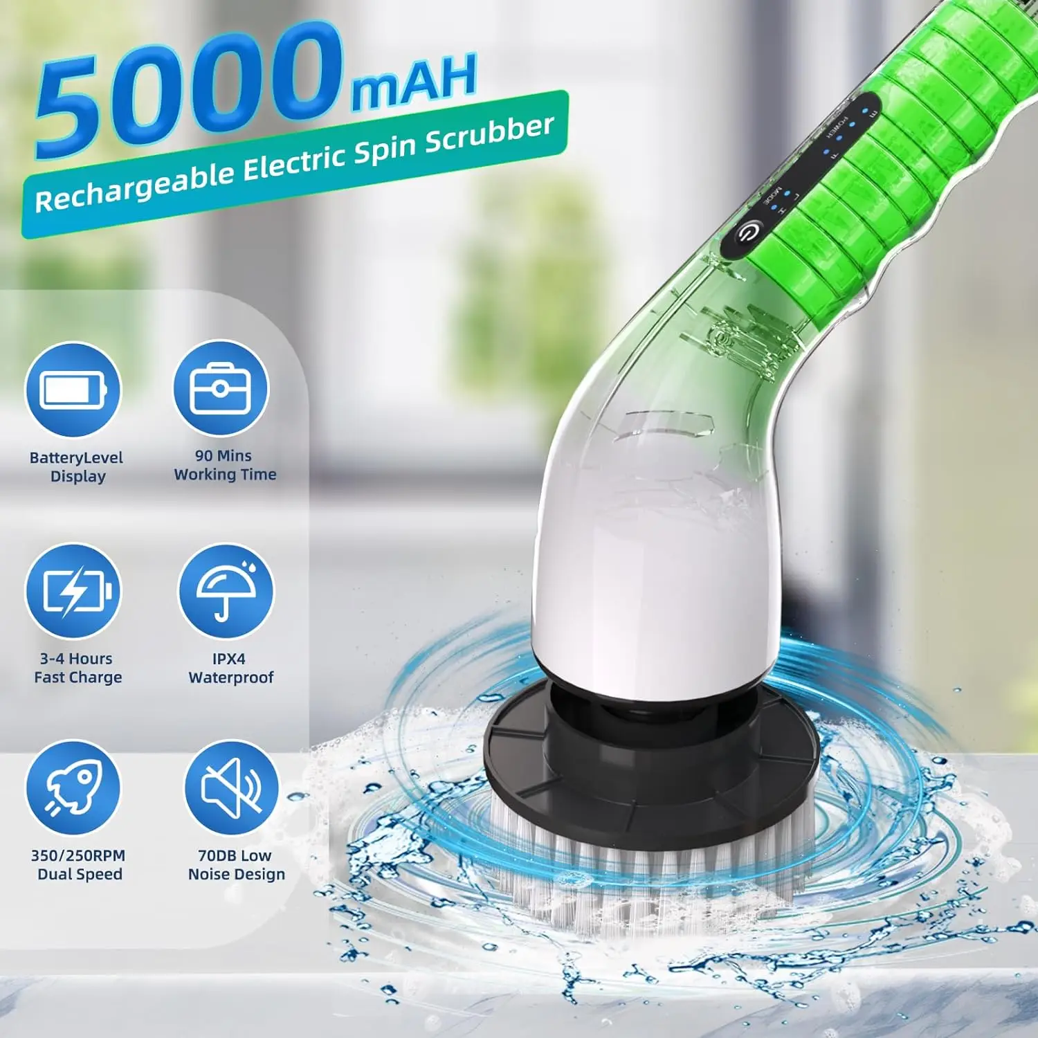 Electric Spin Scrubber Long Handle Electric Cleaning Brush With 8 Replaceable Brush Heads For Bathroom Kitchen Floor Clean