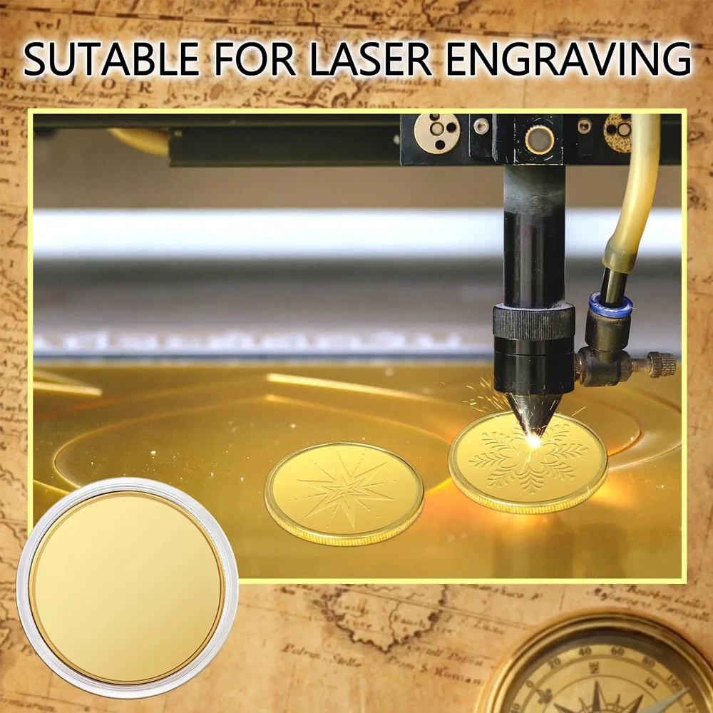 Blank Challenge Coin Co2 Laser Engraving Blank Coins Solid Brass Zinc Alloy Silver Plated Pattern For DIY Crafts Engraving