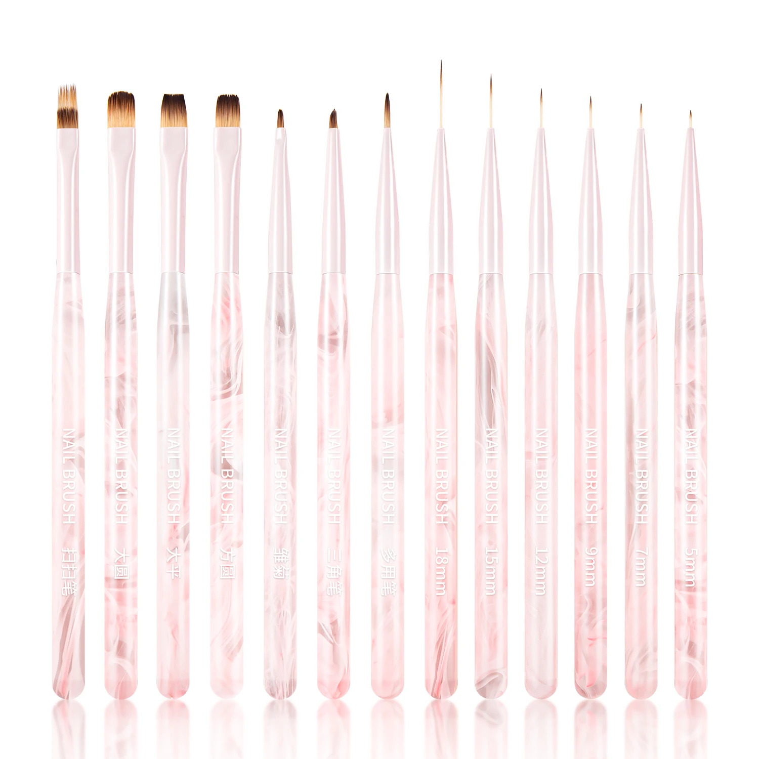 13 PCS Multi-function Manicure Brush Acrylic Handle Nail Art Line Pen UV Nail Gel Extension Builder Nail Art Brush
