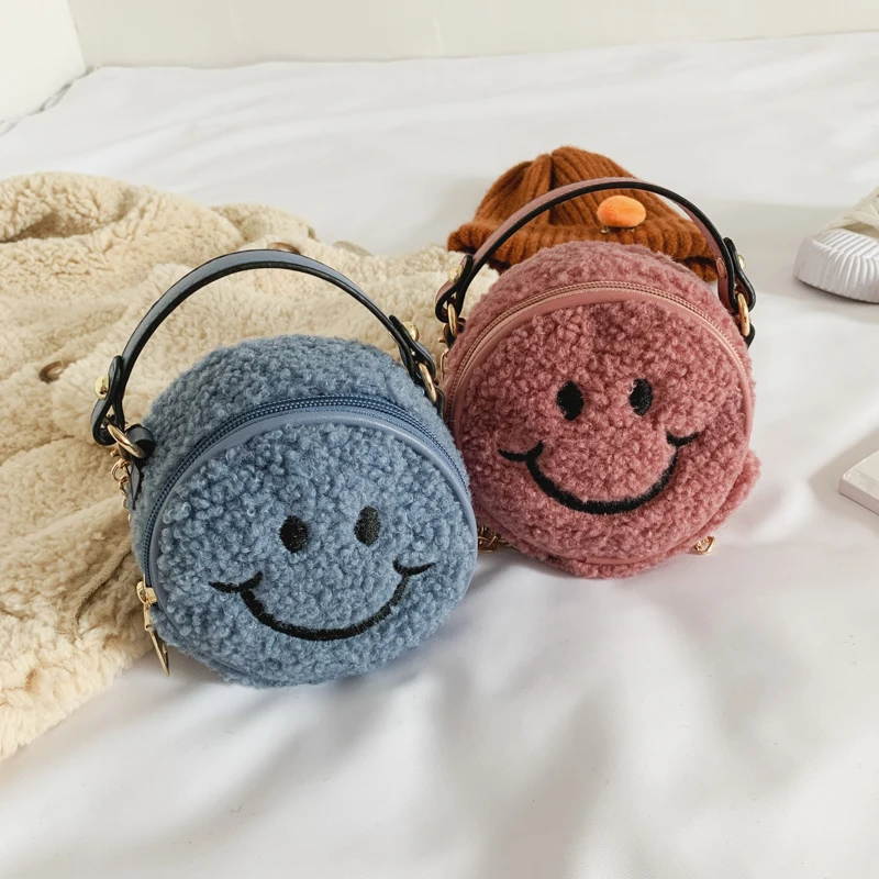 Cartoon Mini Cute Plush Smiley Pattern One-shoulder Messenger Bag Fashion Kids Designer Handbags Crossbody Bag for Toddler Girl