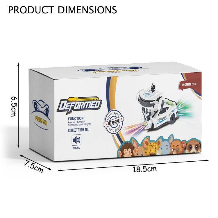 B/O Musical Police Deformed Robot Car Toy For Kids
