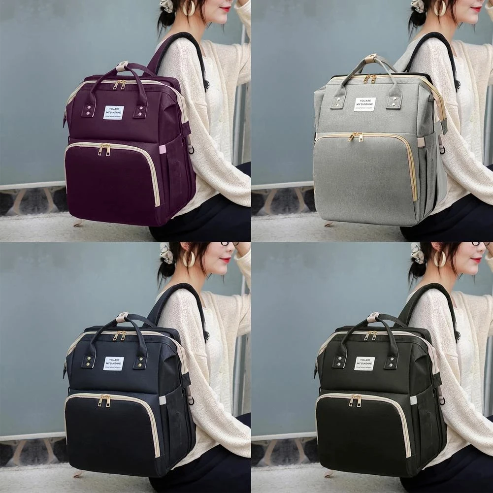 Multifunctional Portable Large Mom Diaper Bag Folding Baby Travel Large Backpack Baby Bed Diaper Changing Table Pads For Outdoor