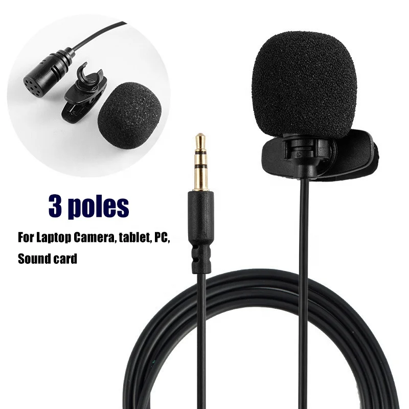 Portable 1.5m Clip-on Lavalier Lapel 3.5mm Mini Microphone Condenser Micro Mic For Phone PC Laptop Computer