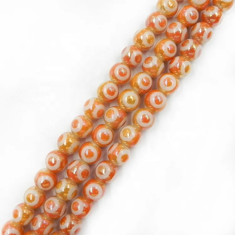 wholesale printed electroplate glass beads Porcelain white gold-plated sand beads for jewelry making