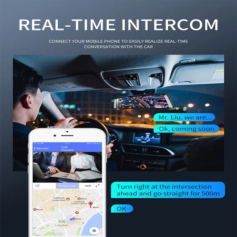 Car interior rearview mirror black hidden dual-lens driving recorder 4G remote monitoring video GPS track