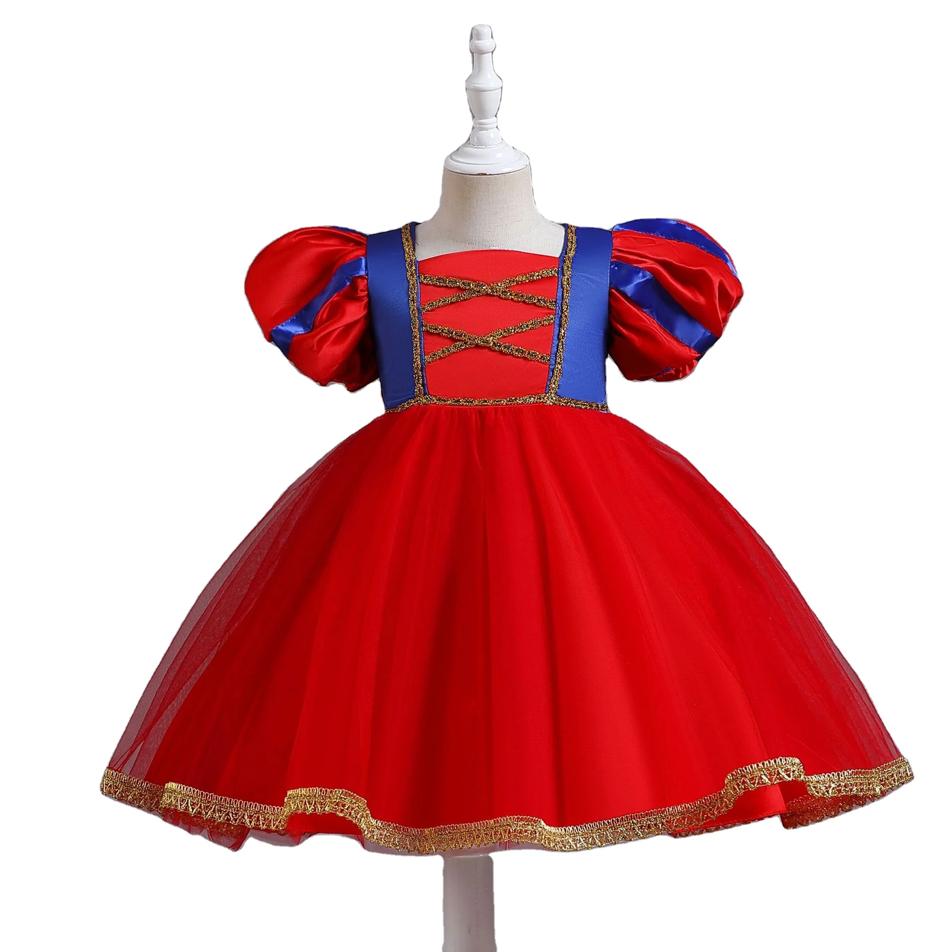 Christmas dress red TV cosplay white snow princess short sleeve summer knee length birthday party girls dresses wholesale