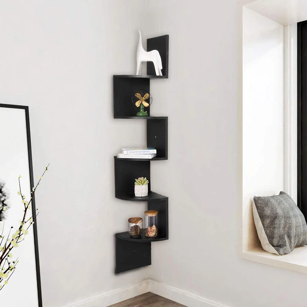 Bulk Selling Home Space Saving Furniture MDF Wood Wooden 5 Layer Corner Wall Shelf For Plant Book Decoration Unit