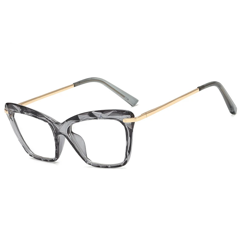 RENNES New vintage fashion design spectacle transparent irregular cut crystal cat eye multicolor metal flat