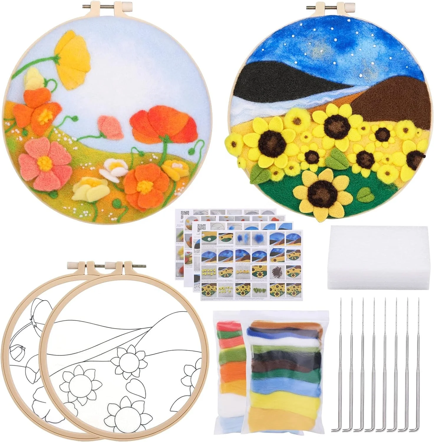 Needle Felting Embroidery Kit 2D Needle Felt Painting Set Needlework Cross Stitch Needle Point DIY Home Decorating Ornament