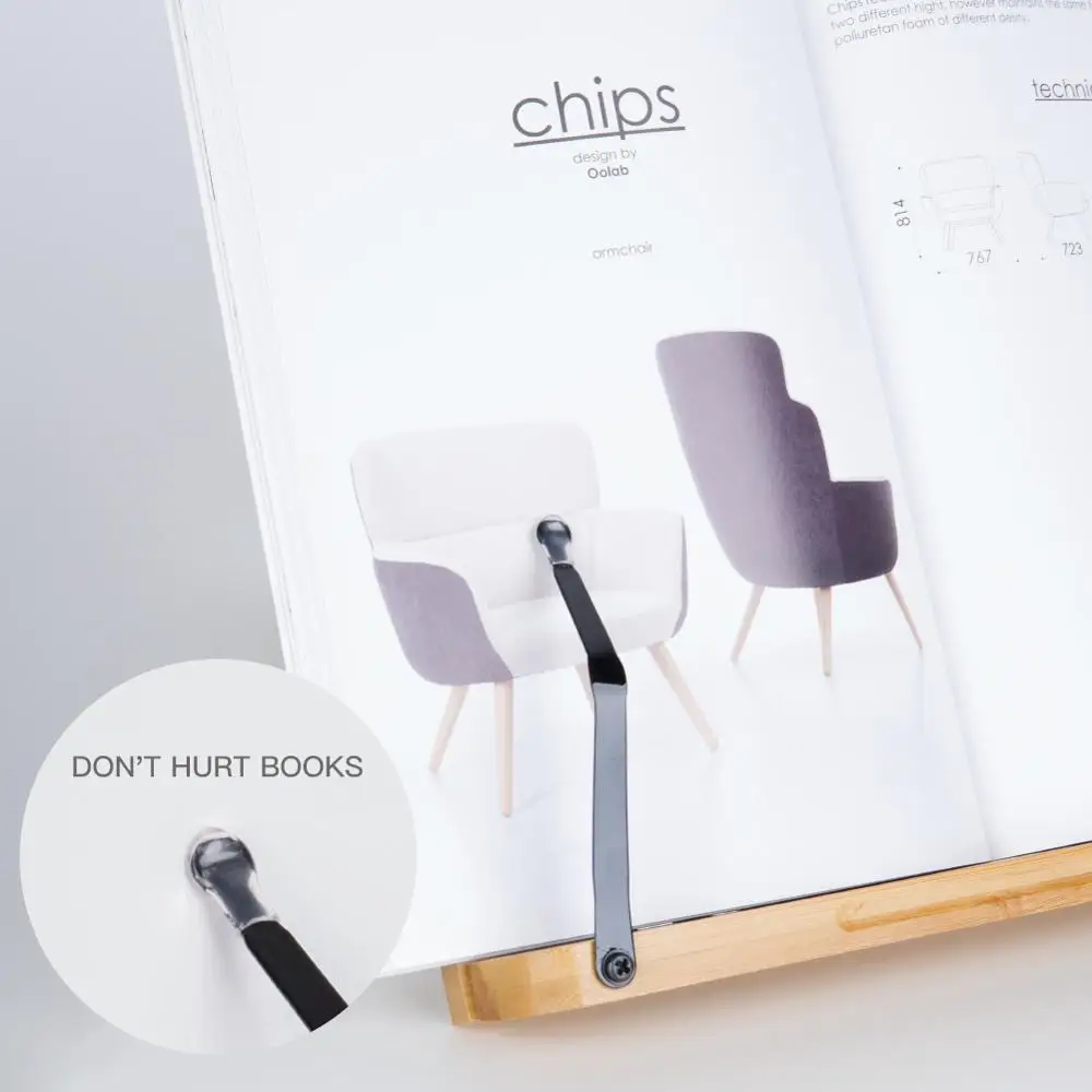 
Bamboo Book Stand Adjustable Portable Copyholder Foldable Reading Desk Cookbook Music Bookstand Holder with Vintage Antlers 