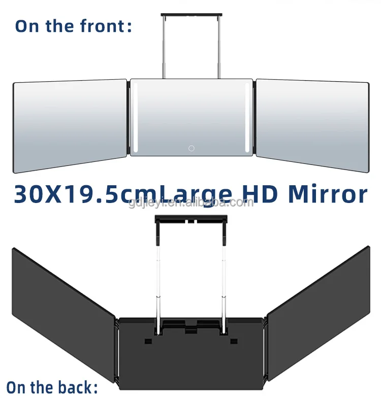 
three way led folding mirror 3 way mirror hair cutting smart light Mirror for self hair cutting 