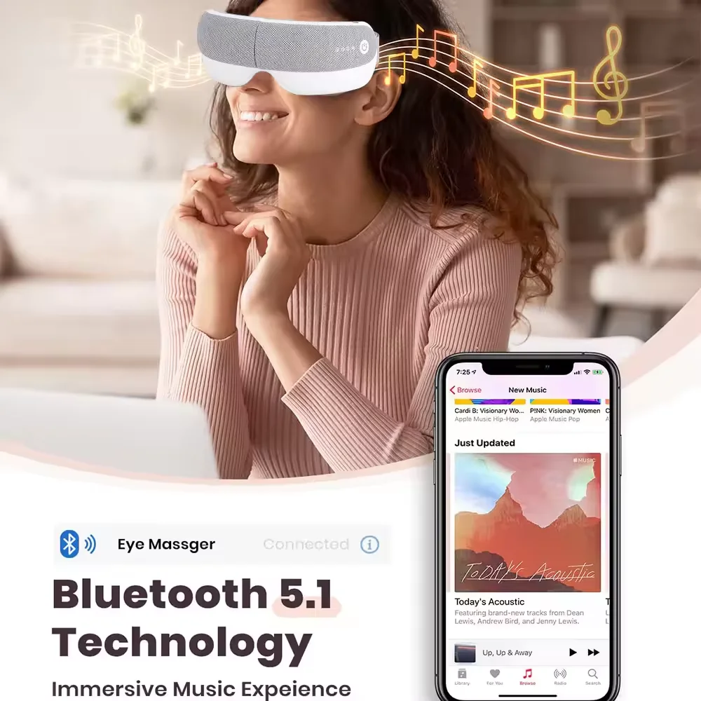 2024 New Electric Eye Massager With Heat Compression  Wand Eye Relief Hot Compress Eye Care Mask With Music