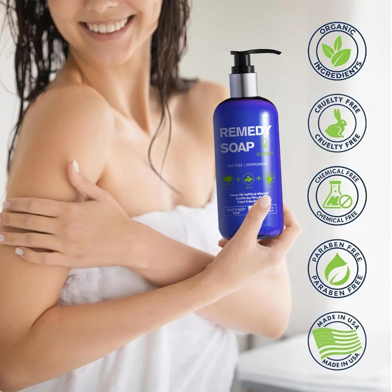 Qquaker Wholesale Body Wash Shower Gel Tea Tree Peppermint Remedy Soap Natural Ingredient For Men And Women