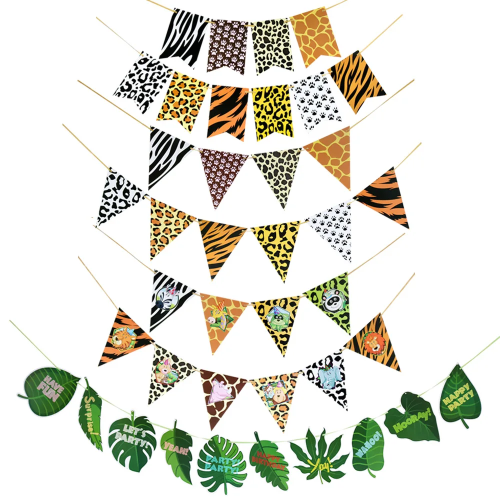 Party Decor Safari Banner Stylish Jungle Theme Flag Banner Leopard Print Pennants for Birthday Animal Theme Party Decorations