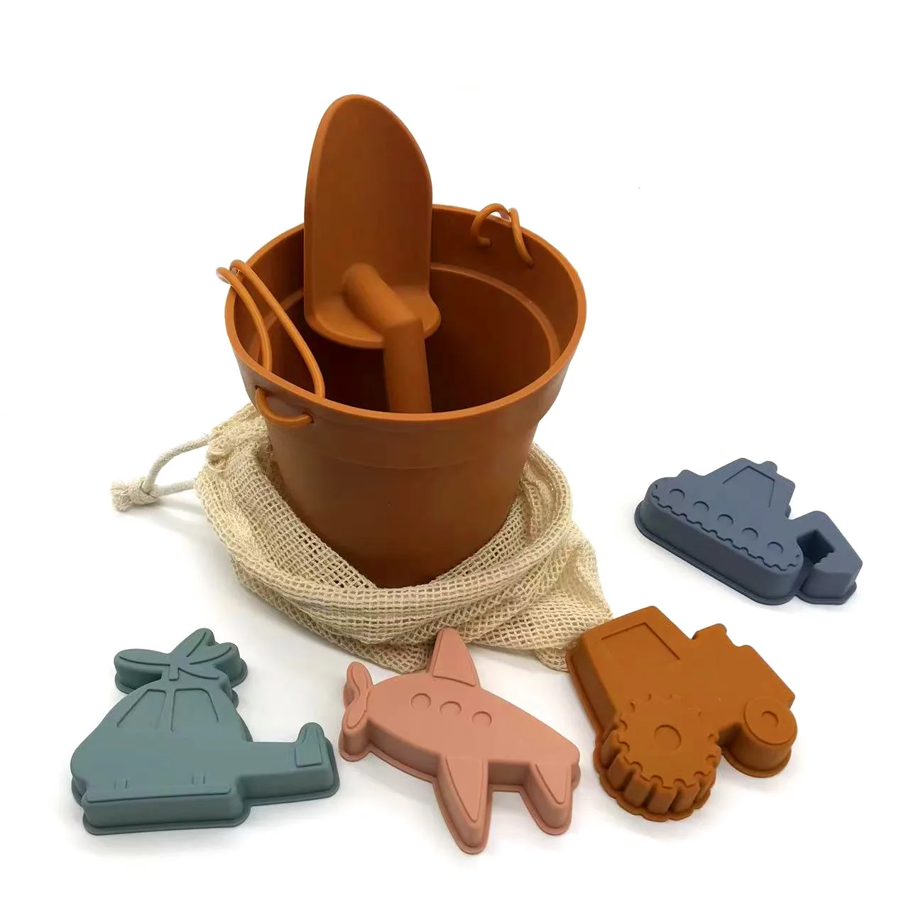 7Pcs Silicone Beach Toys for Kids - Girls Boys Baby Sandbox Toy Set with Shovel Portable Beach Bag