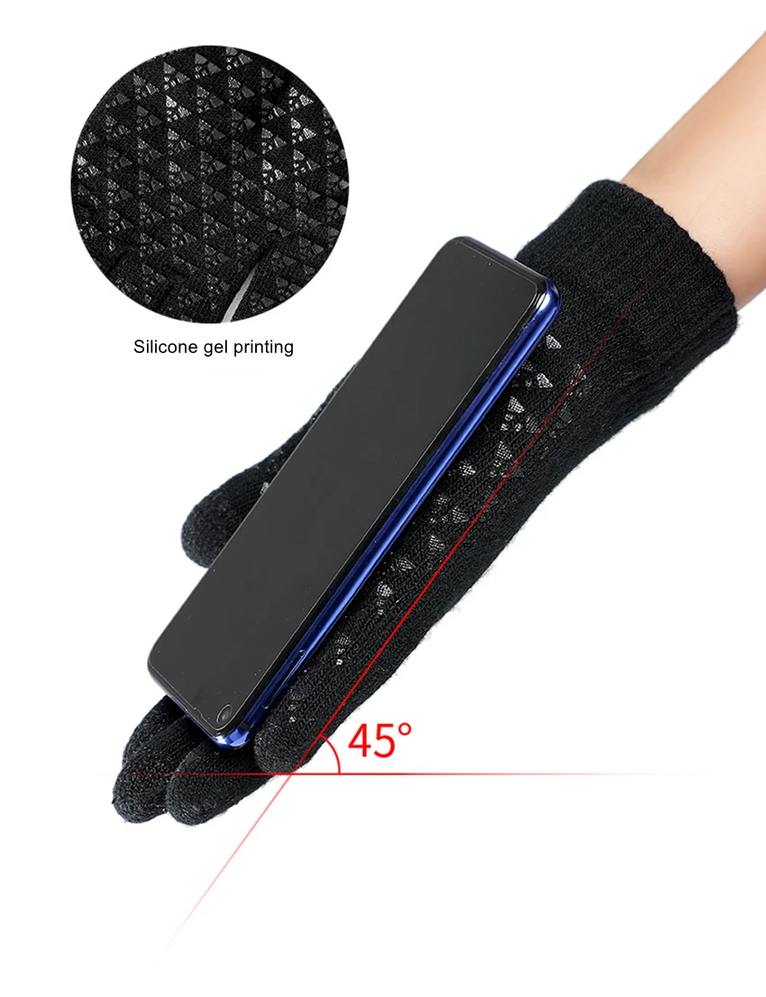 Knitted Gloves Unisex Winter Gloves Touch Screen Women Men Warm Stretch Knitted Mittens Non-Slip Gloves