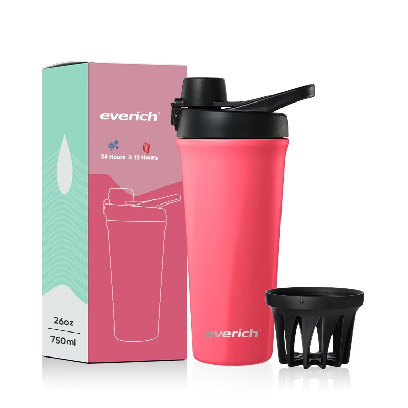 Vacuum Insulated Double Wall Sports Shaker Bottle with a Handle Lid Leak Proof Everich ODM Shakers 26oz
