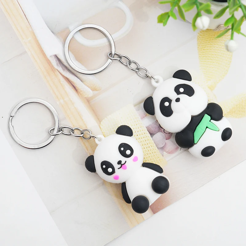 Panda W Ring Custom 3d Anime Keychain Silicone Plastic Rubber Pvc Bag Accessories in Bulk Key Holder Gift