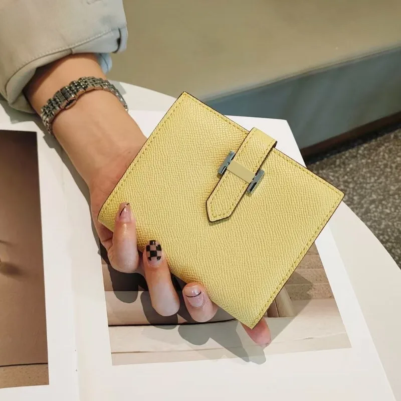 Genuine leather simple fashion female short purse brand card holder wallet for women