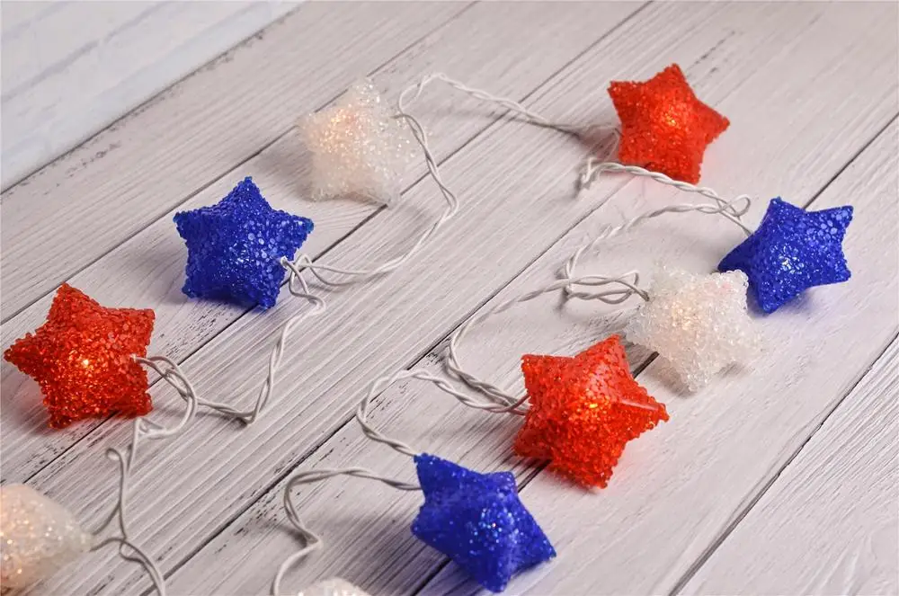 10 Counts Red White  Blue EVA Star Lights Fourth of July American Star String Lights USA Flag Independence Day Theme Decoration
