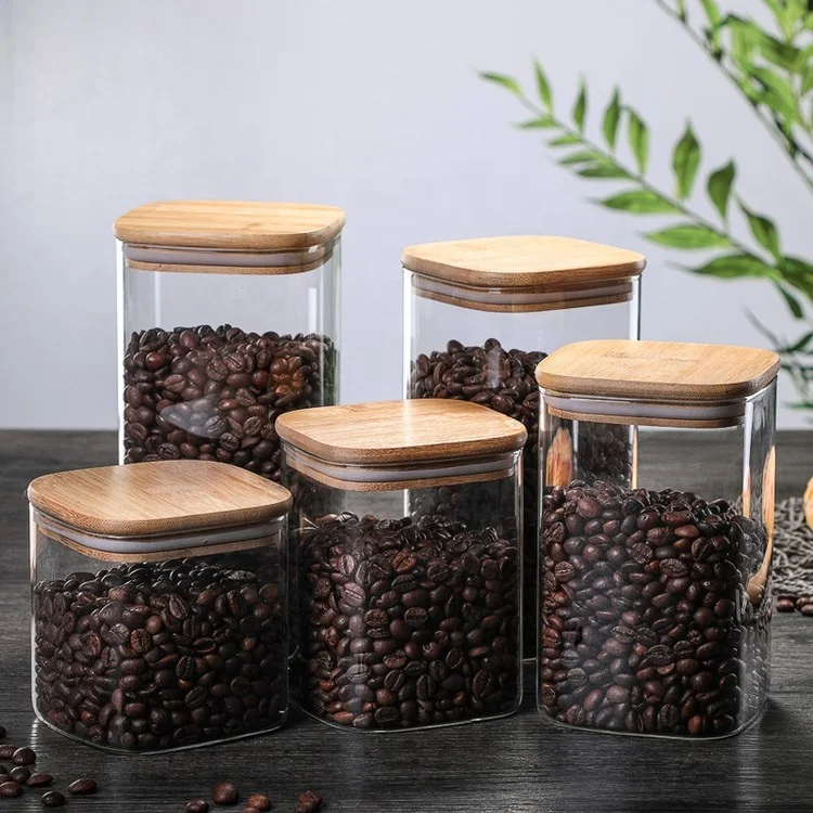 Kitchen Storage Jars Food storage container spice Jar High borosilicate Air Tight glass with bamboo 6.5cm diameter 12pcs set