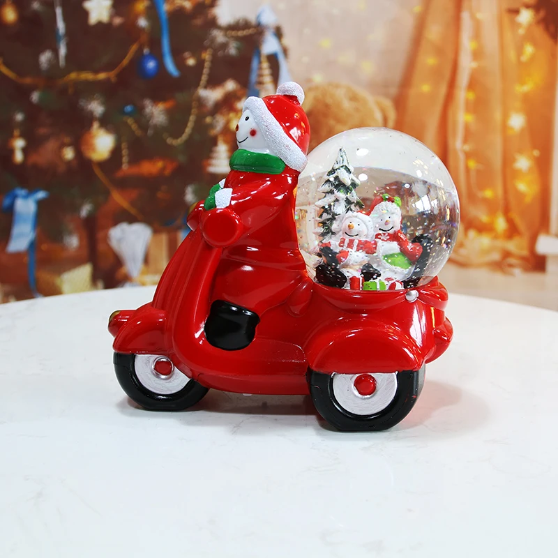 Hot sales christmas decoration  supplies snowman rides a motorcycle christmas water lantern snow globe souvenir for kid gifts