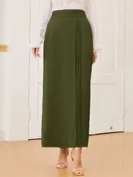 Factory Wholesale Custom Casual Long Skirts For Women Elegant High Waist Bodycon Maxi Fold Pleated Solid Skirt