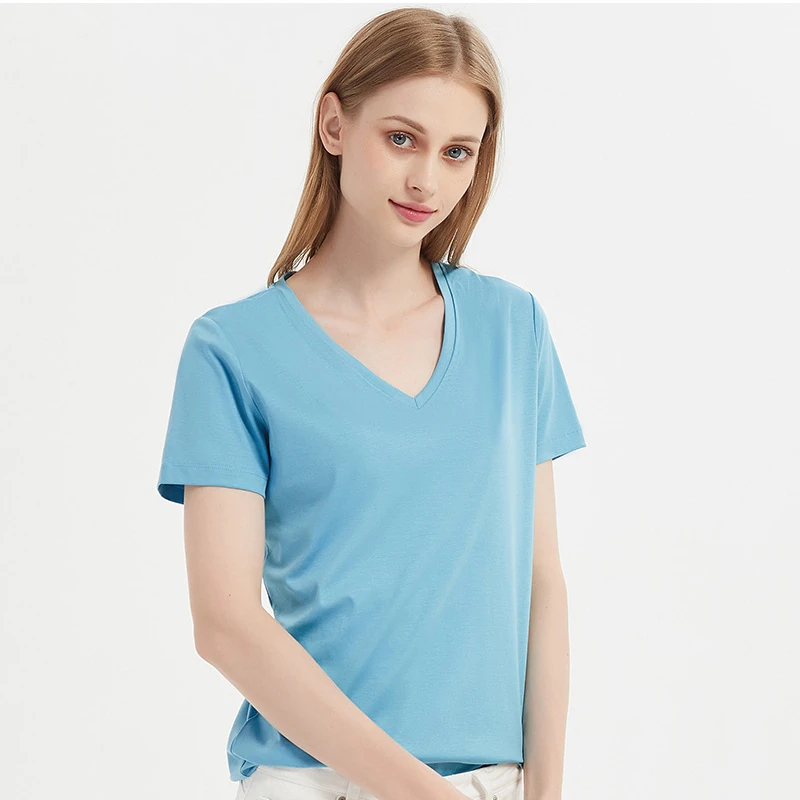 2021 готов к отправке, принимаем заказы OEM, 100% хлопковая футболка с короткими рукавами, женская футболка с принтом и V-образным вырезом