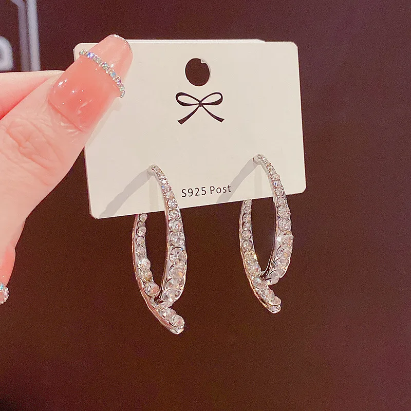 S925 Silver needle Korean fashion network celebrity with the same style of delicate diamond cross earrings