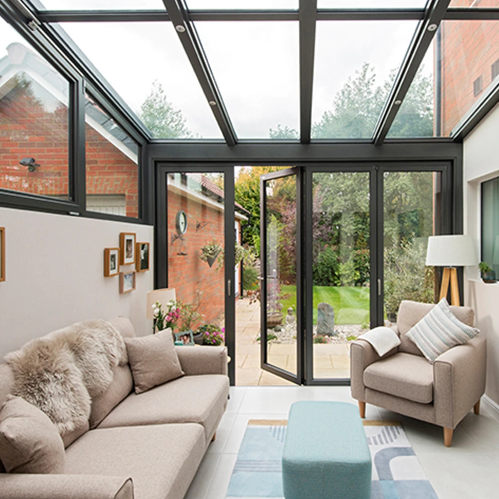 Accordion Double Glazed Aluminum Bifold Doors Black Exterior Glass Aluminum Folding Door For Balcony