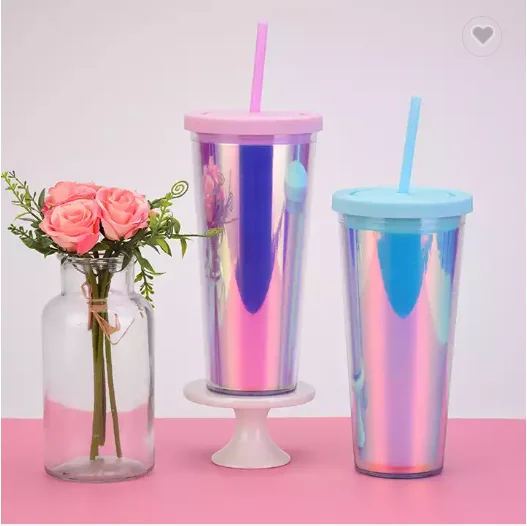 2023 JCX Hot sale double wall travel coffee mug clear plastic boba tumblers cups 16oz 24oz with straw and lid
