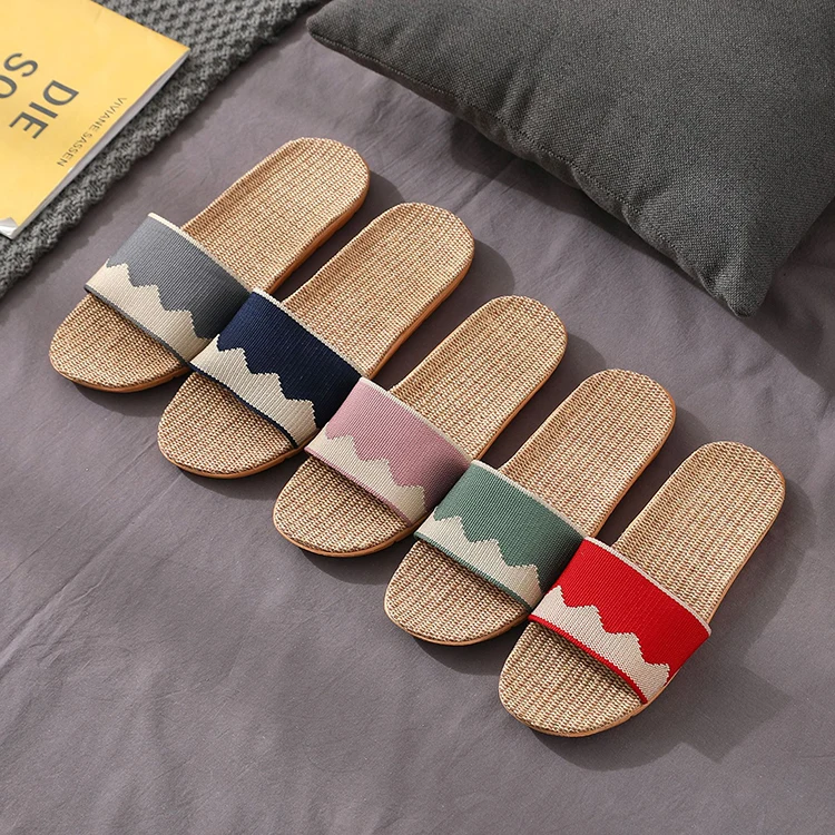 Custom New Fashion Cool Indoor Outdoor One Strap Linen Summer Antislip Open-toe Flax Slippers