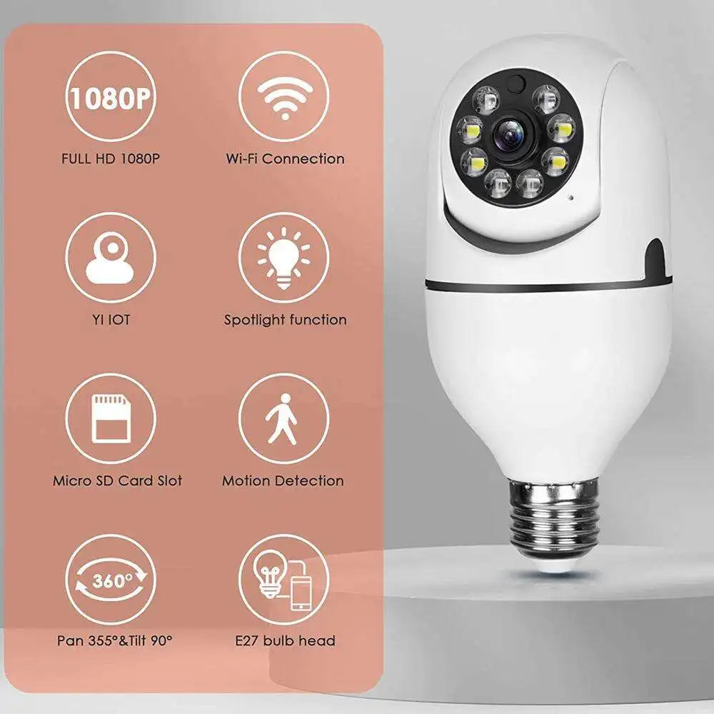 2023 new E27 Socket Lamp Holder Full Color 1080P 360 Panoramic CCTV 2MP Wifi IP Camera PTZ Light Bulb Camera