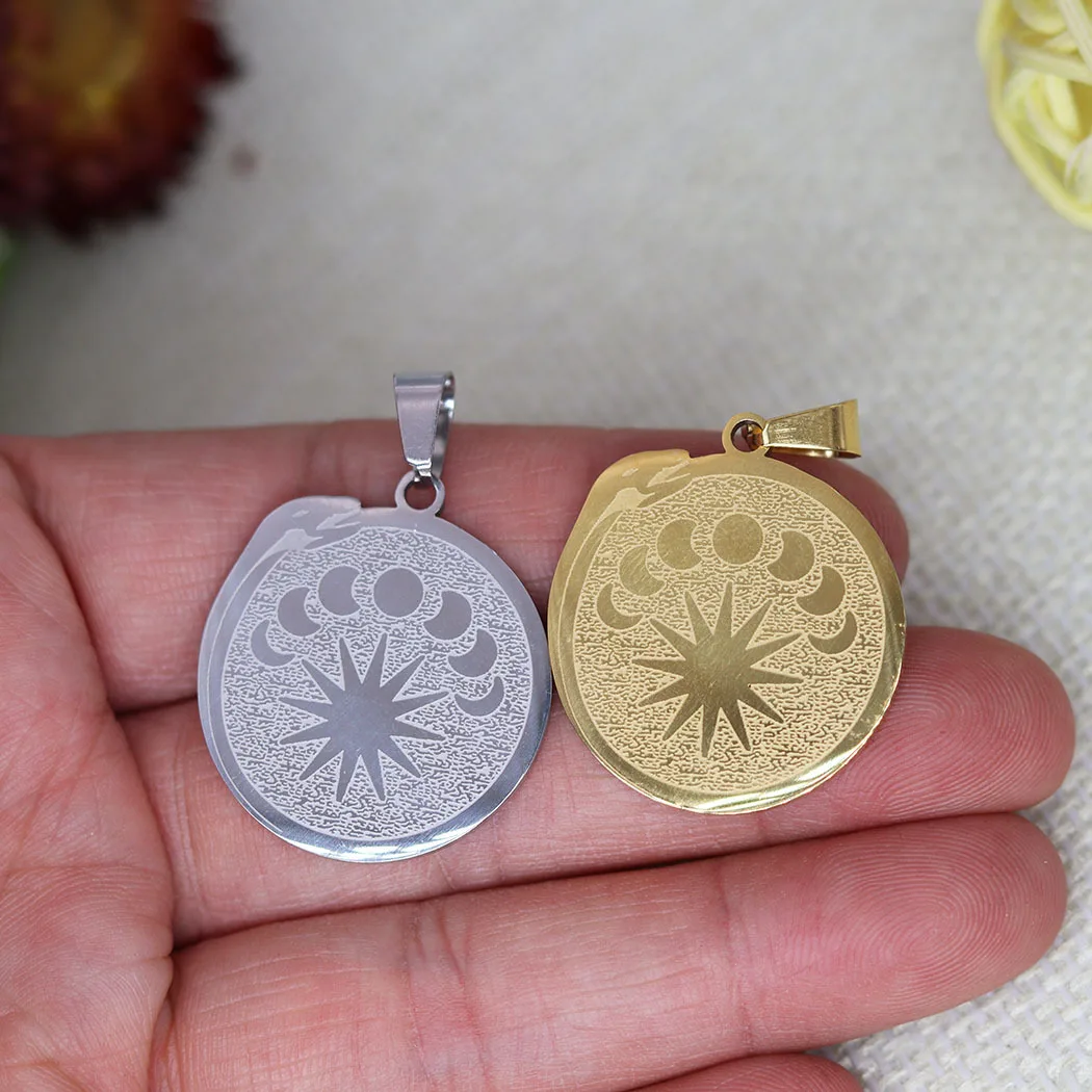 engrave Self swallowing snake moon stainless steel designer jewelry charms DIY personalized pendant for necklace making