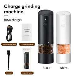 2023 New Wooden Color USB Salt Pepper Grinder Set Rechargeable Electric Salt And Pepper Grinder Set With Cable