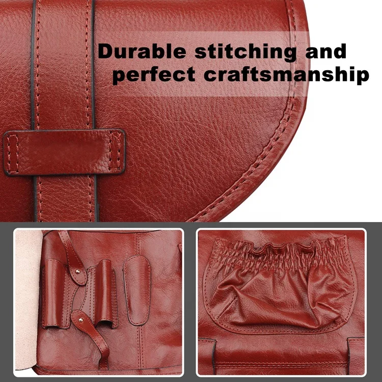 High Quality Handmade Leather Pipe Rolling Tobacco Pouch Bag Organize Case with Two Pipe Holder Pockets