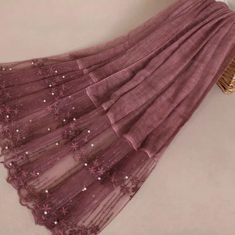 CPC Hot Sale Designs Tie Dyeing Plain Cotton Headscarf Muffler Muslin Hijab Lace Embroidery Scarf Women