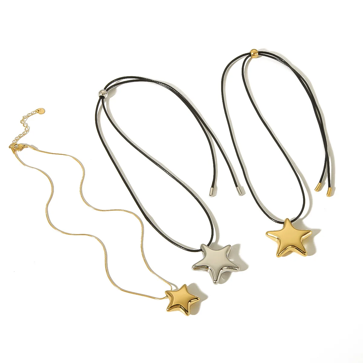 Vintage Gold and Silver Star Adjustable Jewelry 18K Gold Plated Stainless Steel Cord Rope Pendant Necklace for Unisex