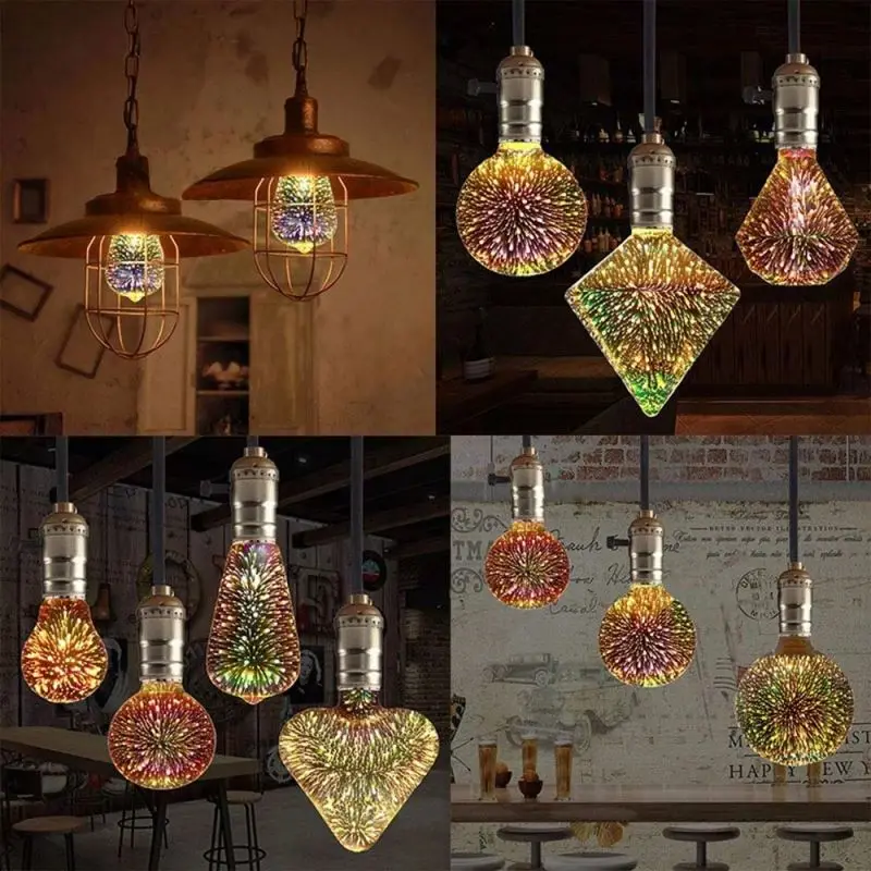 Decorative A60 G80 G95 G125 ST64  Low Power Consumption Colorful 1.4W/3.5W  3D Firework Lamp