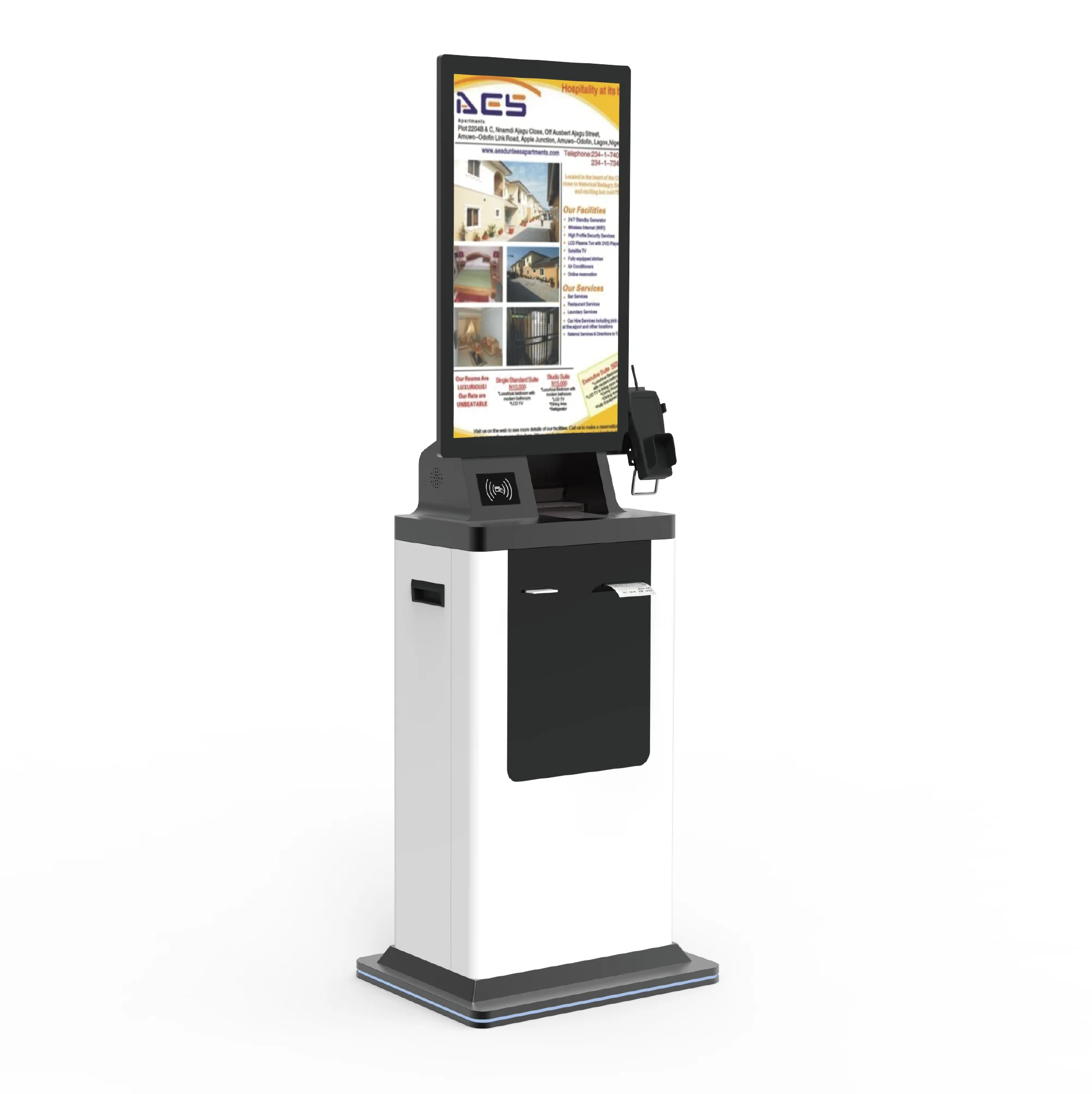 Custom 21.5 inch Automatic Smart Self Service Check-in  Terminal Card Dispenser Passport Scanner Hotel Payment Kiosk