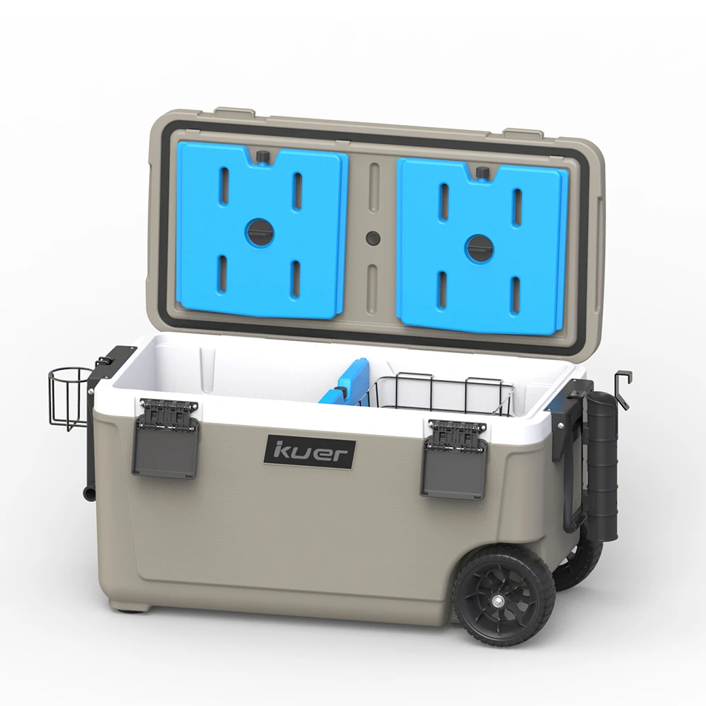 Kuer 70QT outdoor camping blow mold custom plastic ice chest cooler box with wheels