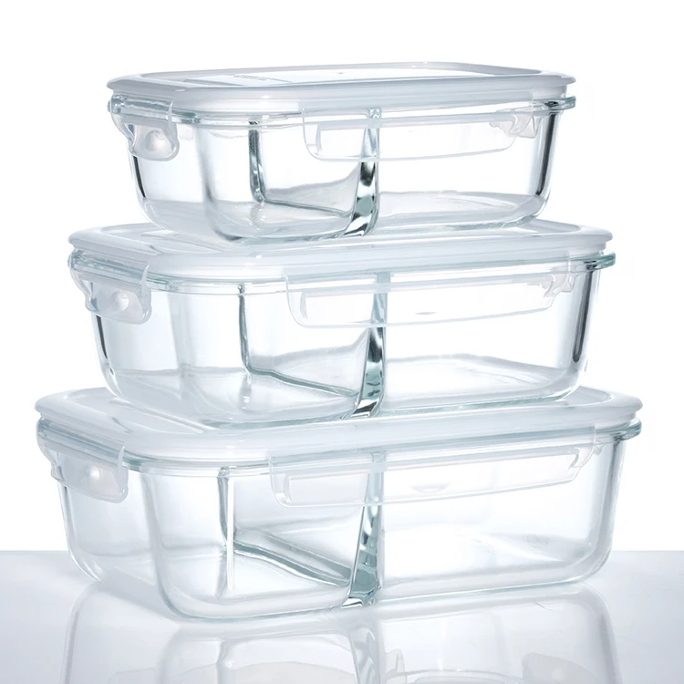 Rectangular Borosilicate Glass Food Fresh Keeping Container Crisper With Lid Vacuum Preservation Bento Lunch Box