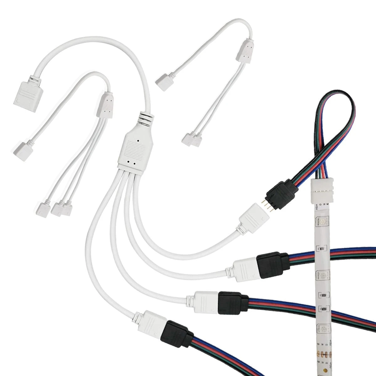 4Pin DC LED Strip Light Connector Splitter Cable 1 to 2/3/4 Y Splitter 4 Pin for 5050 3528 RGB LED Light Strip