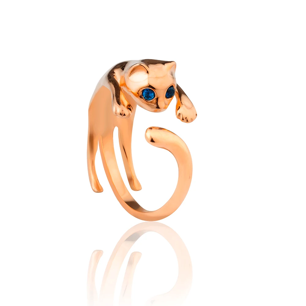 2020 New Design Gold Plated Cat Ring 925 Sterling Silver Cat Jewelry Figure Adjustable Size Ring  for Women